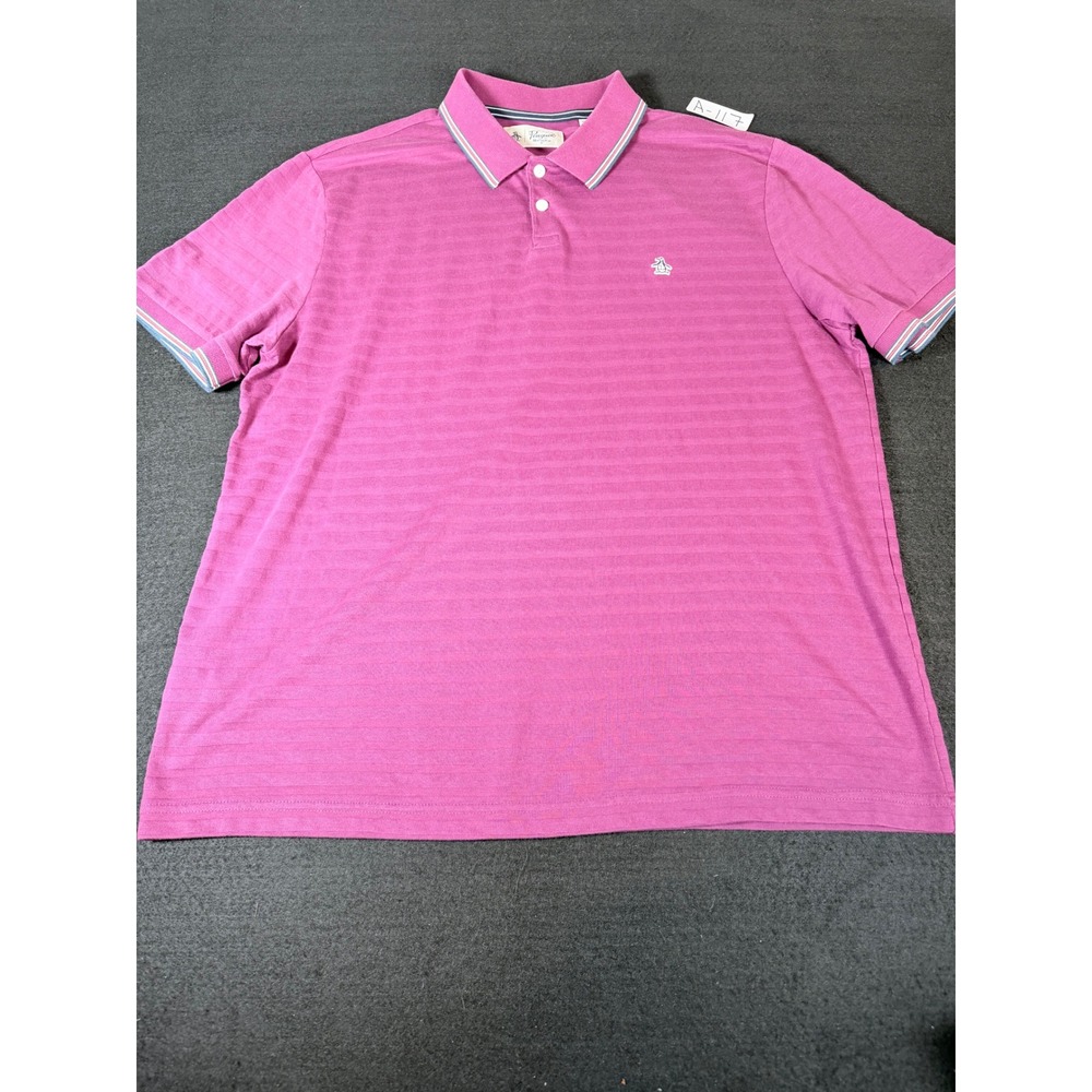 Original Penguin Mens XL Magenta Purple Shadow Stripe Polo Shirt Short Sleeve
